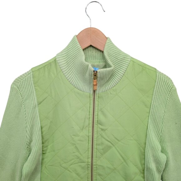 J McLaughlin Quilted Silk Sweater Jacket Womens Lime Green Full Zip Size M - Picture 4 of 11